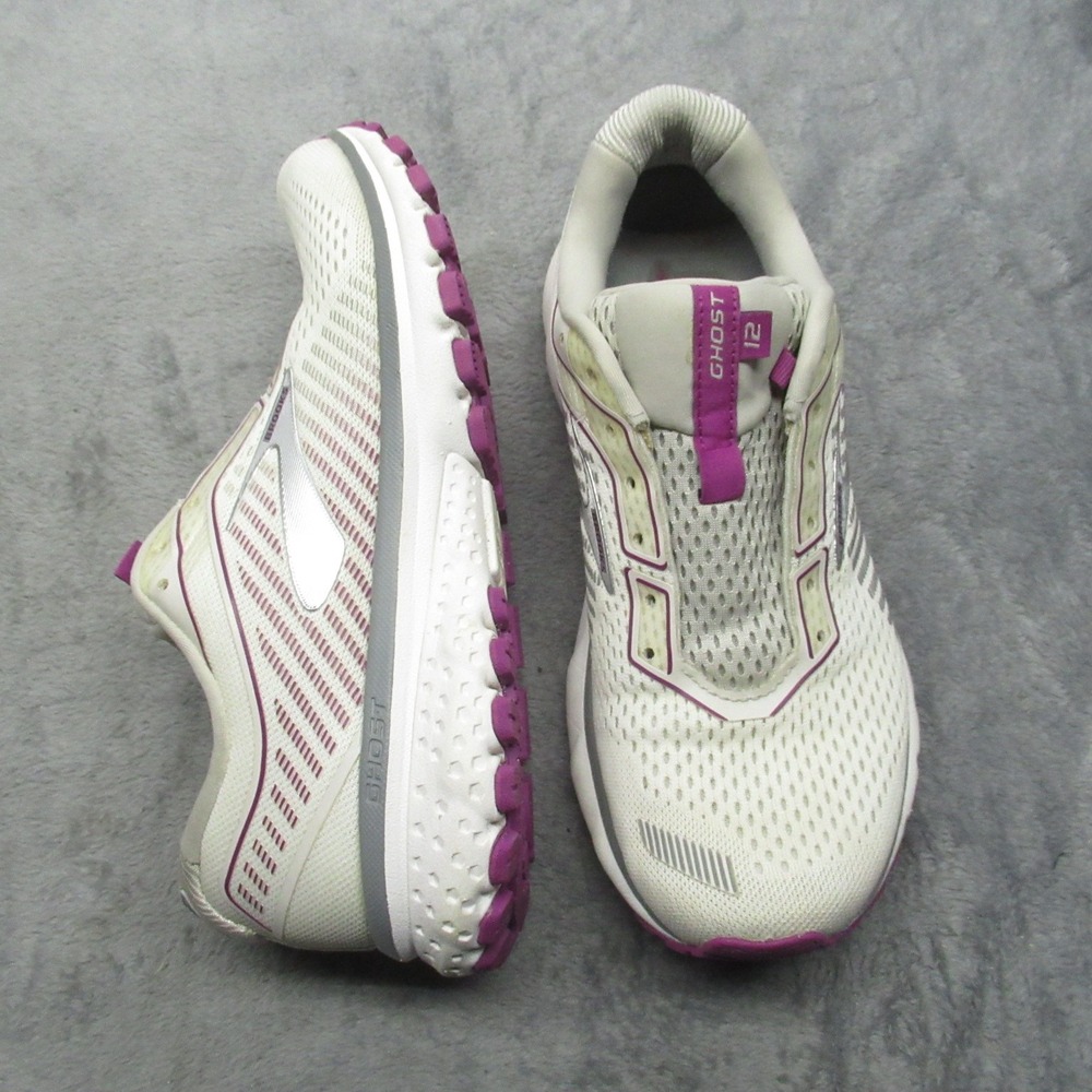 Brooks Ghost 12 Women's Running Shoes 9B White Purple Lightweight Jog Active